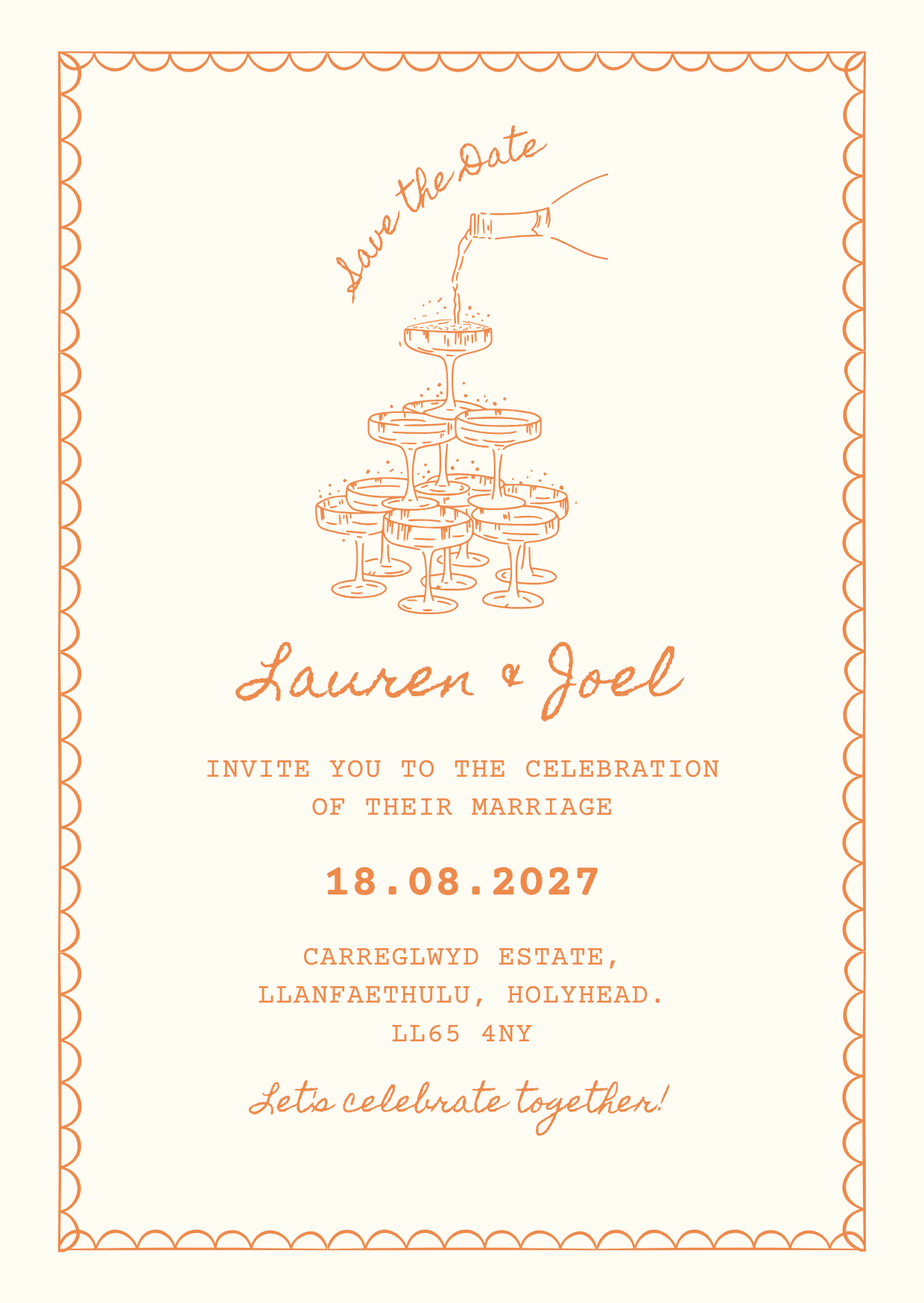 Save the date — Lauren & Joel, 18.08.2027 at Carreglwyd Estate, Llanfaethlu, Holyhead LL65 4NY